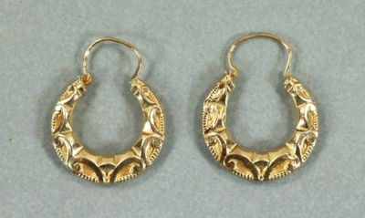 une paire de boucles d'oreilles dorées ornées d'un motif raffiné