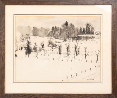 une image représentant un dessin en noir et blanc d'un champ recouvert de neige