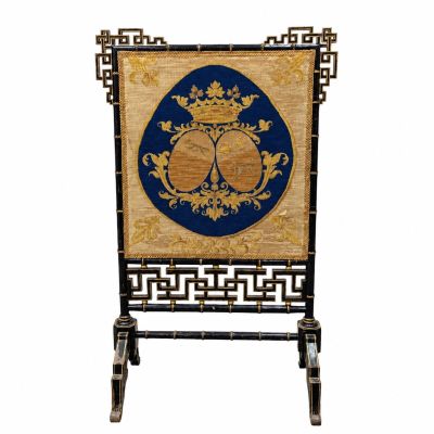 an image of a chair with a blue and gold design on it