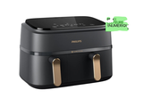 a black and gold air fryer on a white background