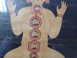 a painting of a man sitting in a lotus position