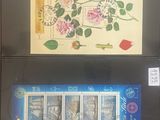 two different stamps on display in a display case