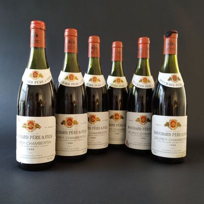 Six btles GEVREY-CHAMBERTIN, Bouchard P&F, 1988 Mauvais état - Photo 1