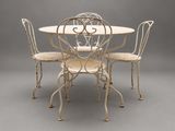 an image of a white table and four chairs on a grey background