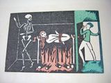 a picture of a picture of a skeleton and a woman