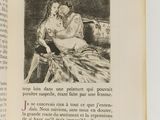 un livre ouvert sur lequel figure le dessin d'une femme assise sur un canapé