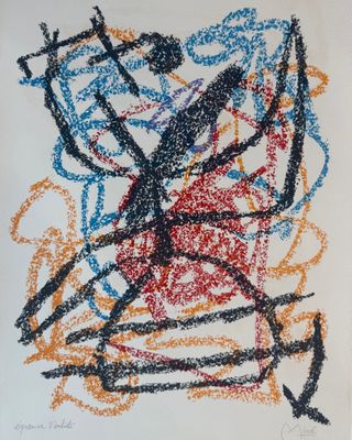 dessin réalisé au crayon de couleur sur une feuille blanche