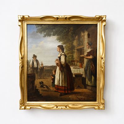une photo d'un tableau représentant une femme avec un chien