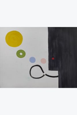 une peinture représentant une peinture en noir et blanc sur laquelle figurent des cercles