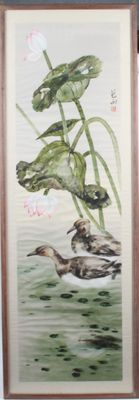 CHINE, XXe siècle Grande peinture verticale à l’encre et cou…