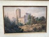 une photo d'un tableau représentant un château dans les bois