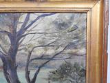 a picture of a painting of a tree by the water