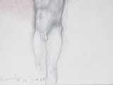 pencil drawing of a man standing with his hands on his hips