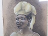 painting of a woman with a yellow turban on top of her head