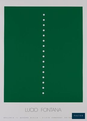 une affiche verte avec des points blancs sur fond vert
