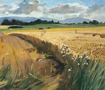 un tableau représentant un champ traversé par un chemin de terre