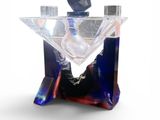 a blue glass bottle with a martini inside of it