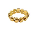 a close up of a gold bracelet on a white background