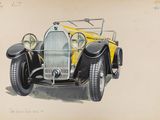 dessin d'une voiture jaune et noire sur fond beige