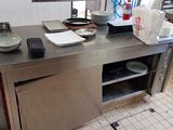 stainless steel counter top in a commercial kitchen with dishes on it