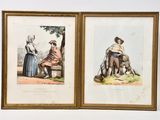 two framed prints of people sitting on a bench in a park