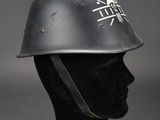 a close up of a helmet on a mannequin head