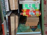 plusieurs livres empilés sur une étagère