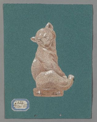 tableau représentant un ours assis sur ses pattes arrière sur un fond bleu