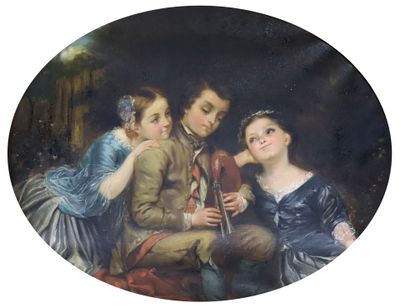 École française XIXe Portrait d'un frère et ses deux sœurs H…