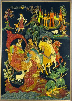 une image d'un tableau représentant un homme à cheval