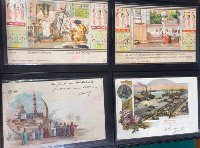 four framed pictures of people and buildings on the wall