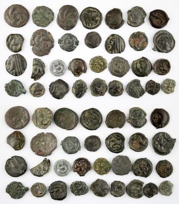 a collection of ancient roman coins