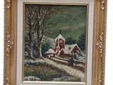 an image of a painting of a house in the snow