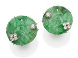 pair of jade and diamond earrings