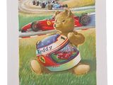 une peinture représentant un ours en peluche tenant un casque