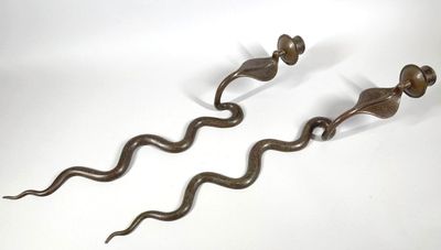 pair of antique brass door handles with snake handles