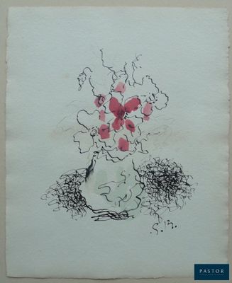 un dessin représentant un vase contenant des fleurs