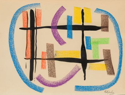 dessin représentant un motif abstrait coloré sur une feuille de papier