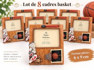six wooden picture frames with a basketball and basketball ball in them