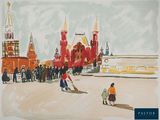 a painting of a man sweeping the street with a broom