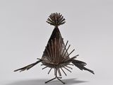 sculpture of a bird with a party hat on its head