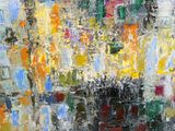 peinture représentant un paysage urbain avec une multitude de couleurs et de formes différentes