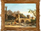 an image of a painting of a painting of people and horses