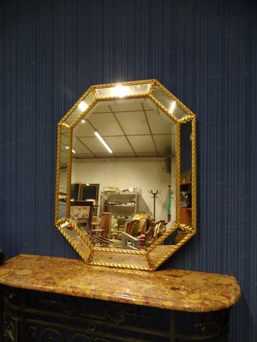 Miroir octogonal à pareclose contemporain, cadre doré