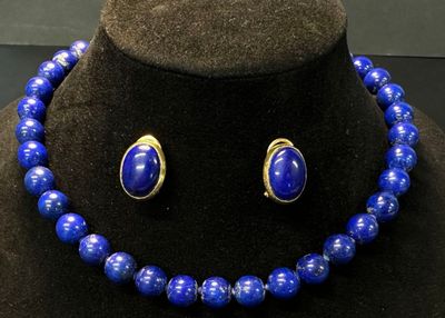 necklace and earring set with lapis and blue glass beads