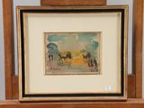 painting of a horse and rider in a landscape with a sunset in the background