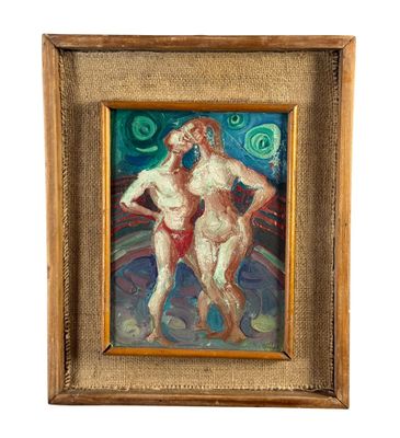 une image représentant un tableau où l'on voit deux hommes debout l'un à côté de l'autre
