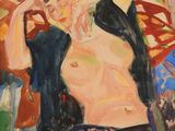 an image of a painting of a woman sitting on a couch