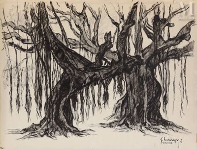 une image représentant un dessin d'un arbre dans une forêt