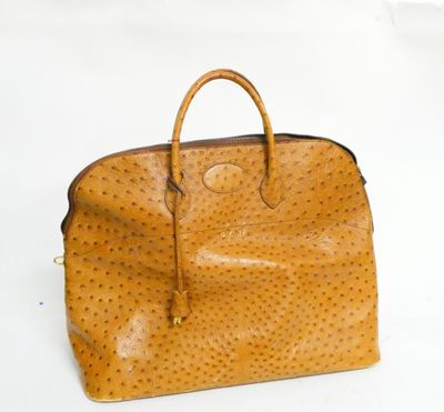 sac à main en cuir d'autruche marron sur fond blanc